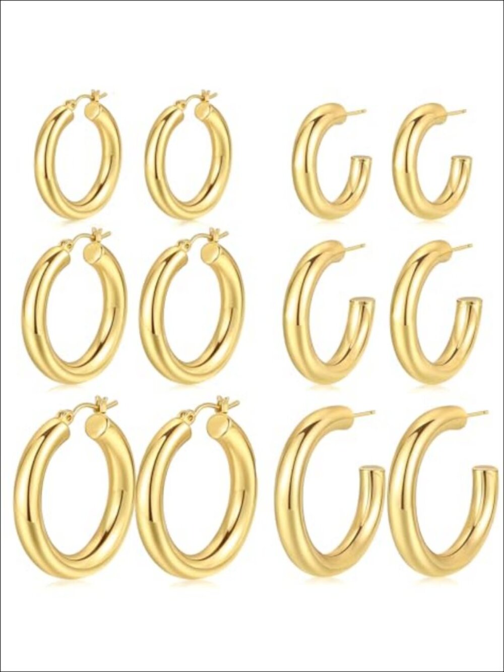 14K Gold Plated Hoop Earrings Set 25/30/35mm Lightweight Hypoallergenic